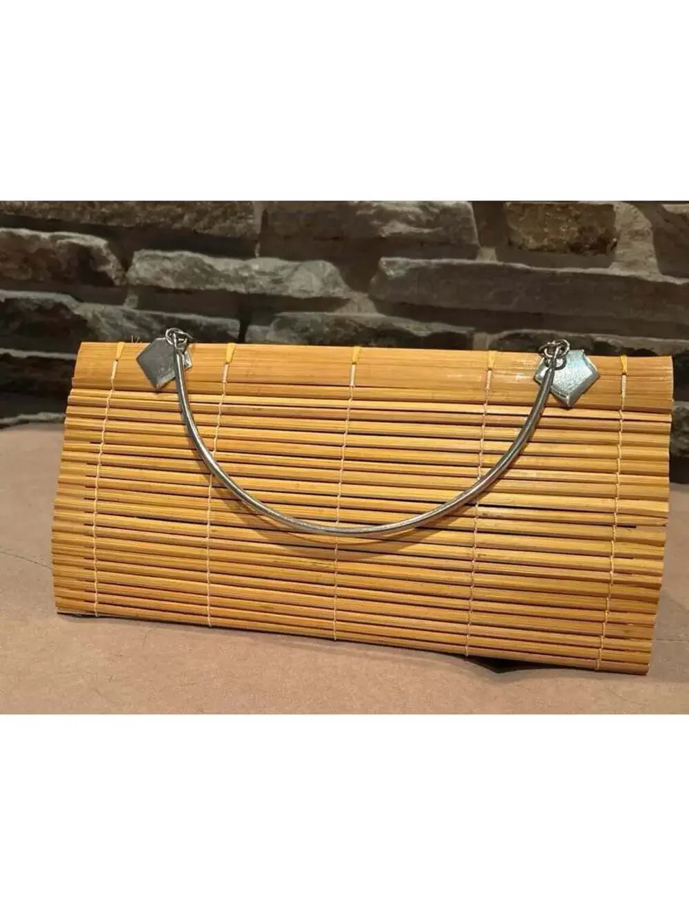 Natural Bamboo Slat Purse- Yellow/Vintage from Bermuda-New with tag